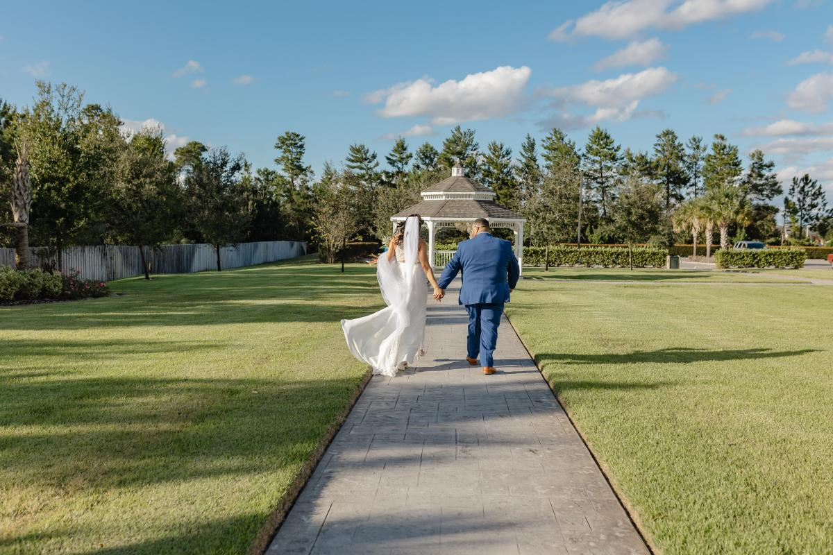 Bride and Groom Approaching Gazebo