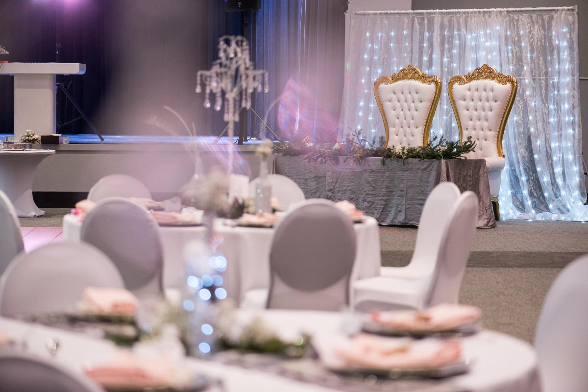 Bride and Groom table Seen From Across the Grand Ballroom